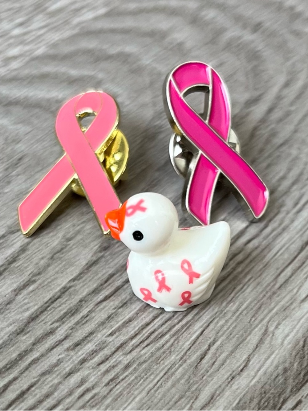 Breast Cancer Awareness Ribbon Pins with Mini Duck